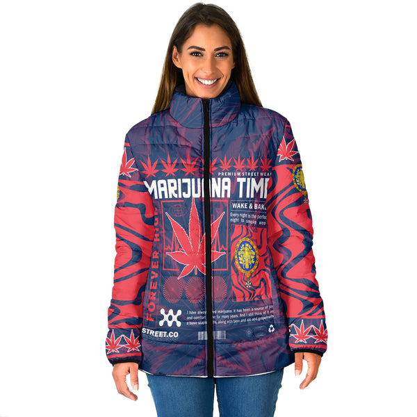 France Women Padded Jacket Flag & Coat Of Arms 1905-1953 Fire Marijuanas Style