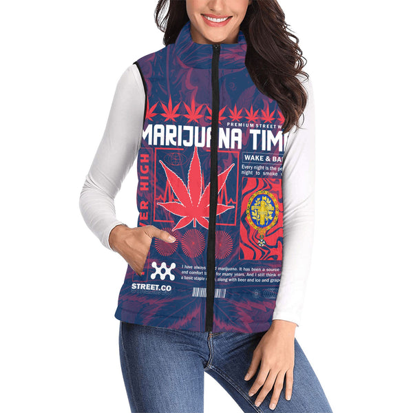 France Women Padded Jacket Vest Flag & Coat Of Arms 1905-1953 Fire Marijuanas Style