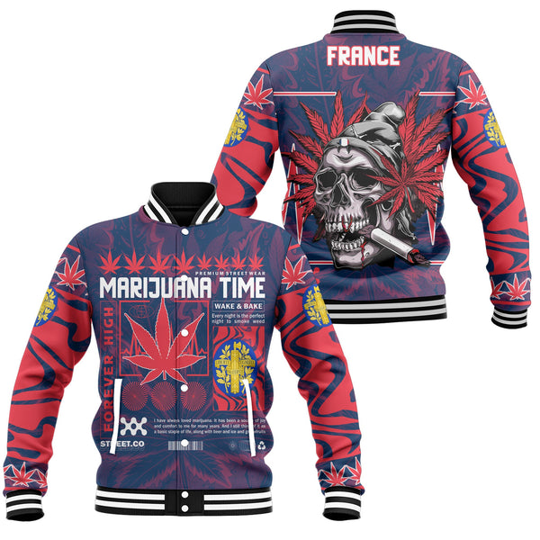 France Baseball Jacket Flag & Coat Of Arms Marijuanas Style