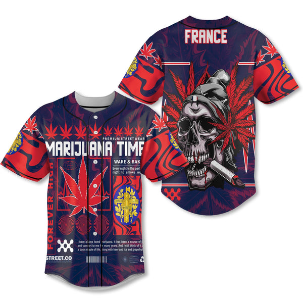 France Baseball Jersey Flag & Coat Of Arms Marijuanas Style