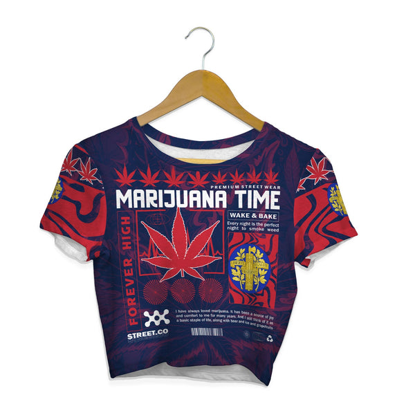 France Crop Top T Shirt Flag & Coat Of Arms Marijuanas Style