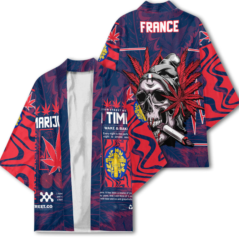 France Kimono Flag & Coat Of Arms Marijuanas Style