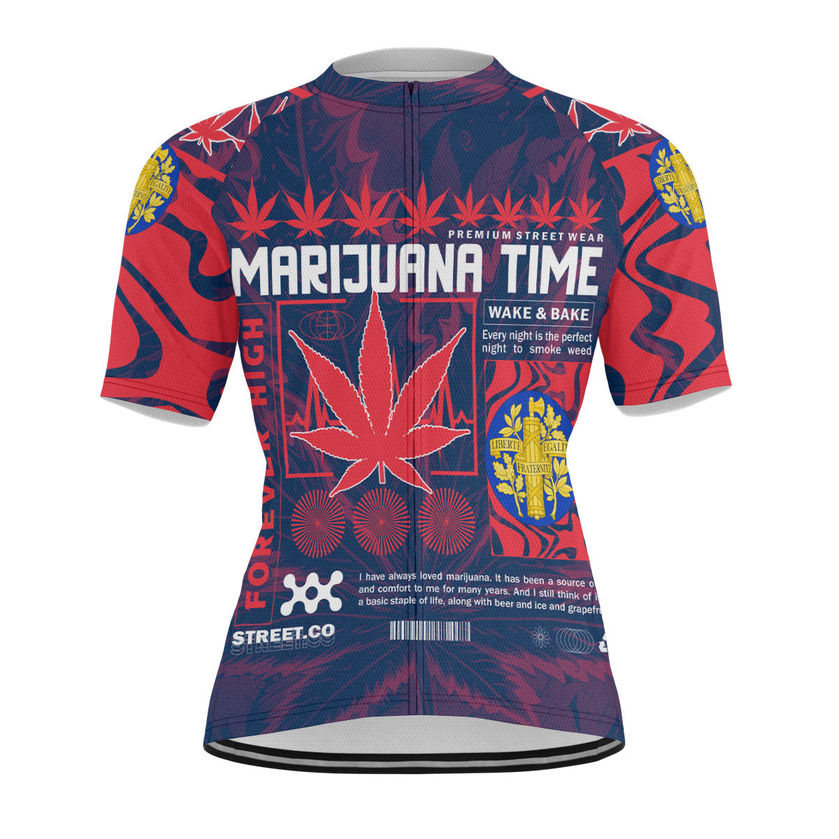 France Men's Cycling Jersey Flag & Coat Of Arms Marijuanas Style