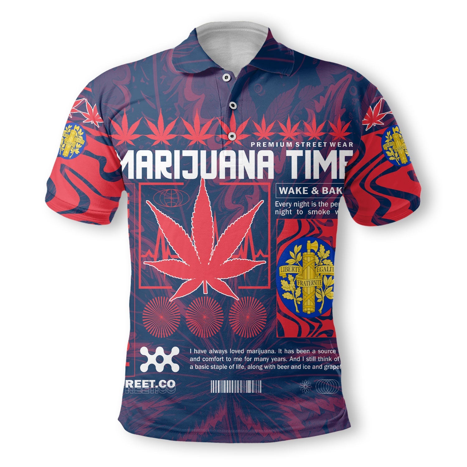 France Polo Shirt Flag & Coat Of Arms Marijuanas Style