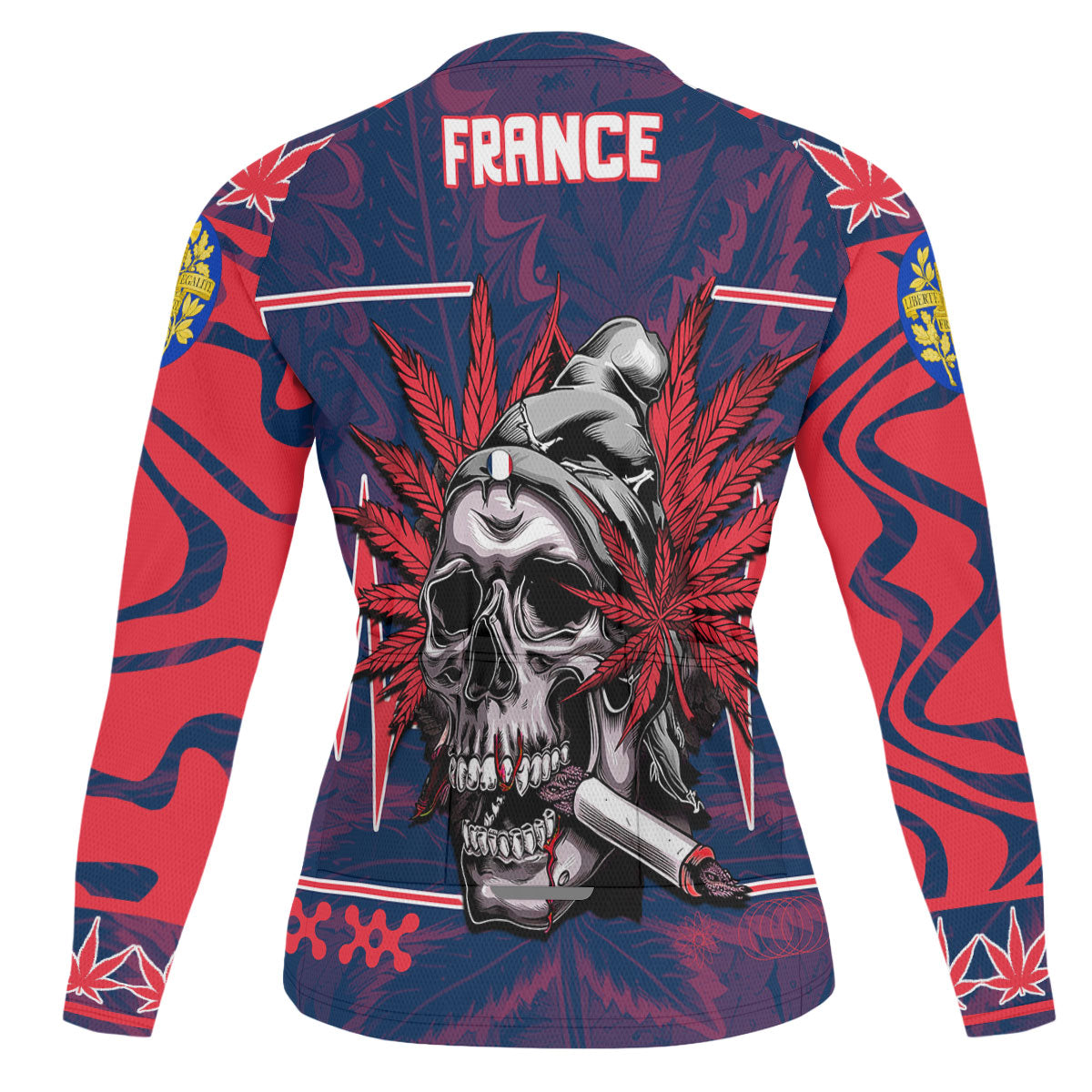 France Men's Cycling Jersey Long Sleeve Flag & Coat Of Arms Marijuanas Style