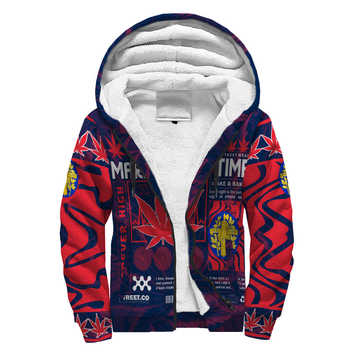 France Sherpa Hoodie Flag & Coat Of Arms Marijuanas Style