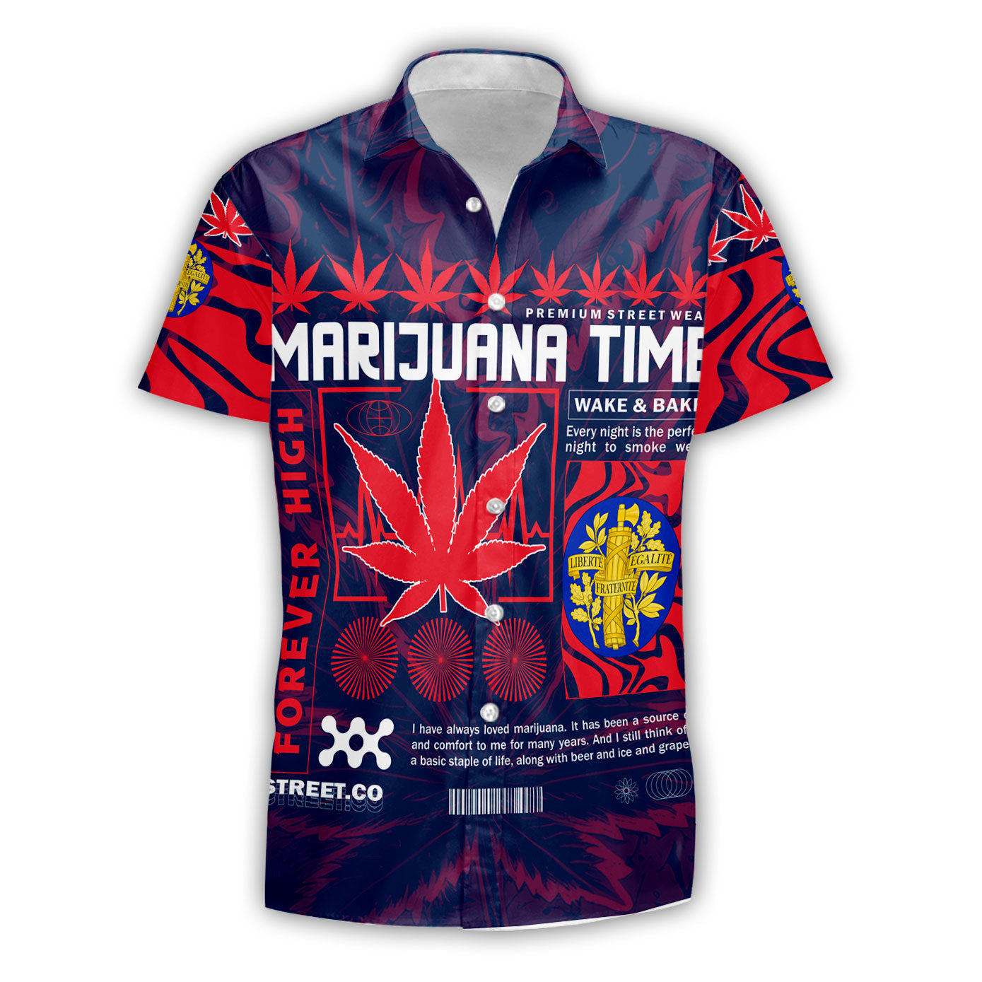 France Short Sleeve Shirt Flag & Coat Of Arms Marijuanas Style