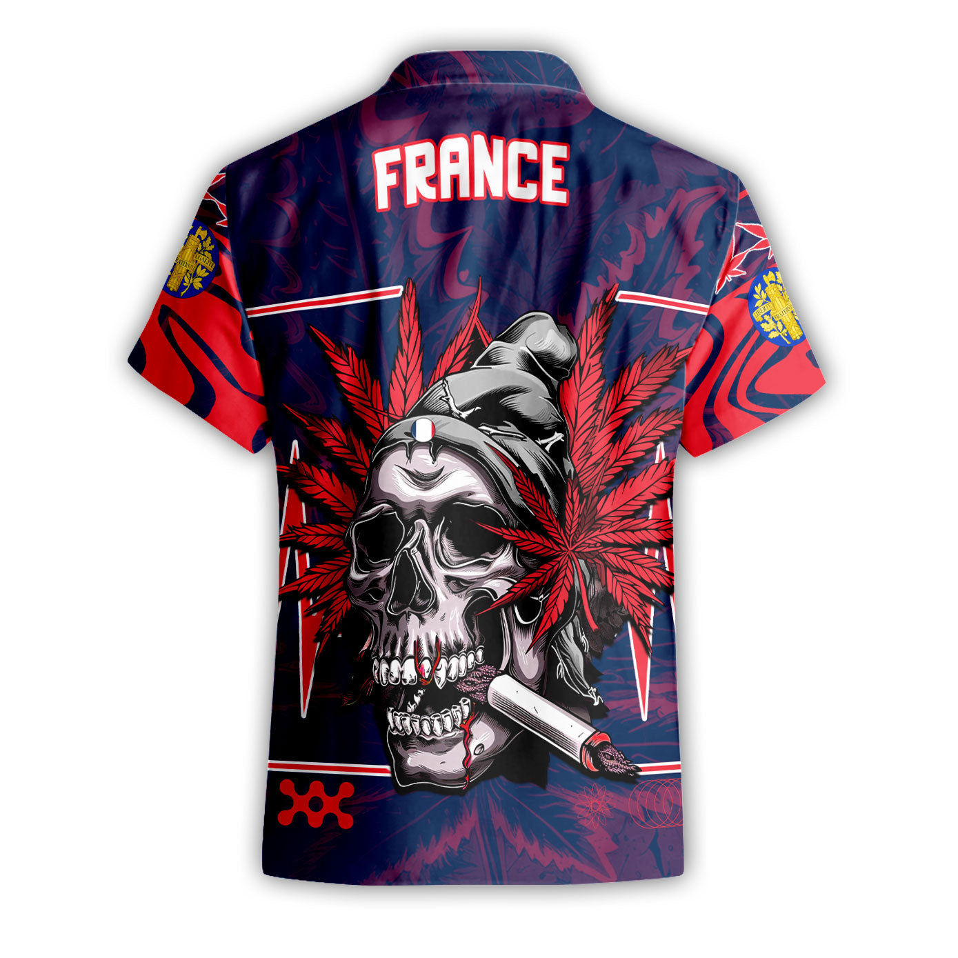 France Short Sleeve Shirt Flag & Coat Of Arms Marijuanas Style