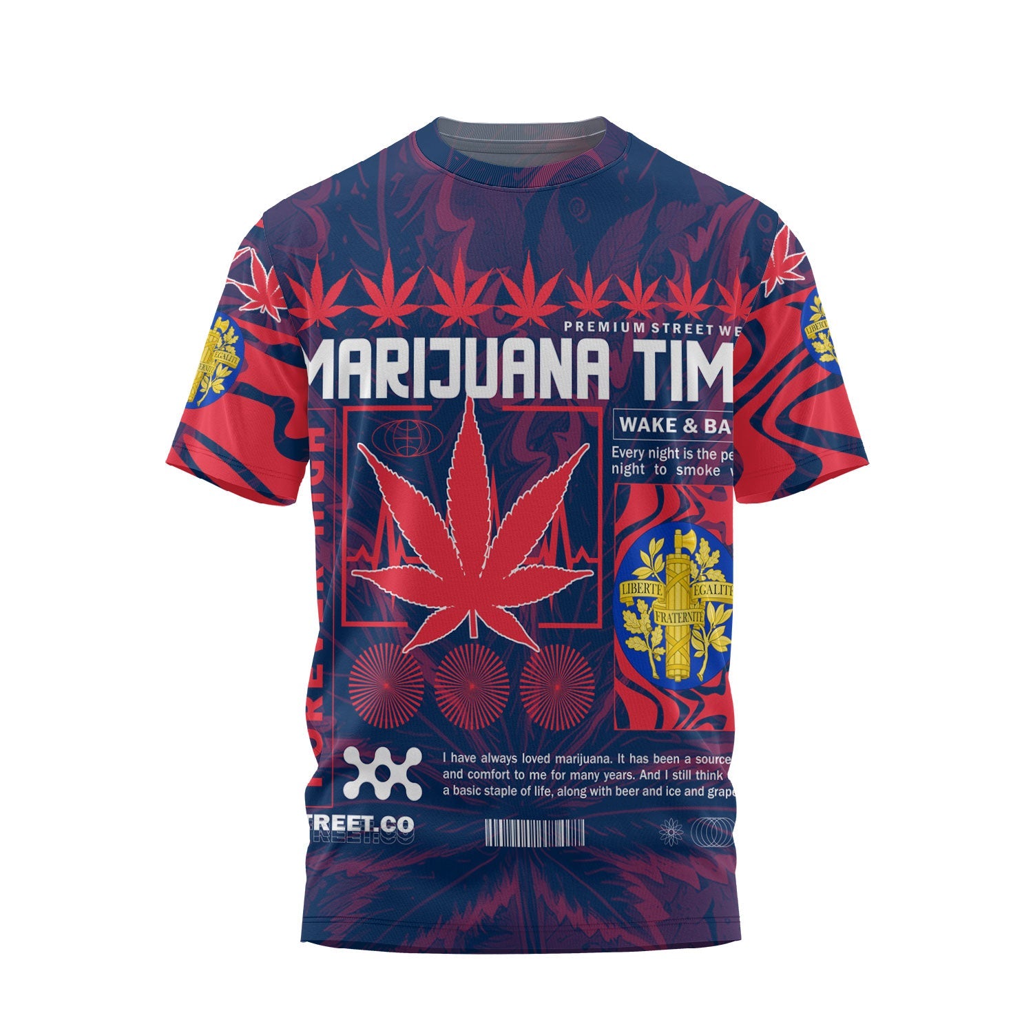 France T Shirt Flag & Coat Of Arms Marijuanas Style