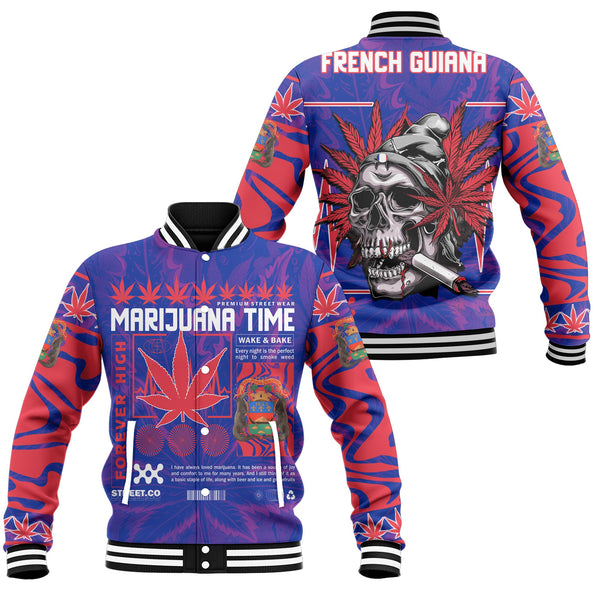 French Guiana Baseball Jacket Flag & Coat Of Arms Marijuanas Style