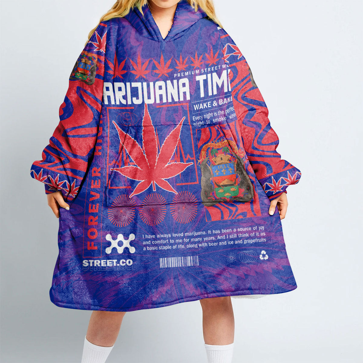 French Guiana Snug Hoodie Flag & Coat Of Arms Marijuanas Style