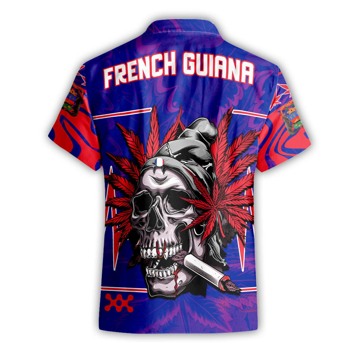 French Guiana Short Sleeve Shirt Flag & Coat Of Arms Marijuanas Style