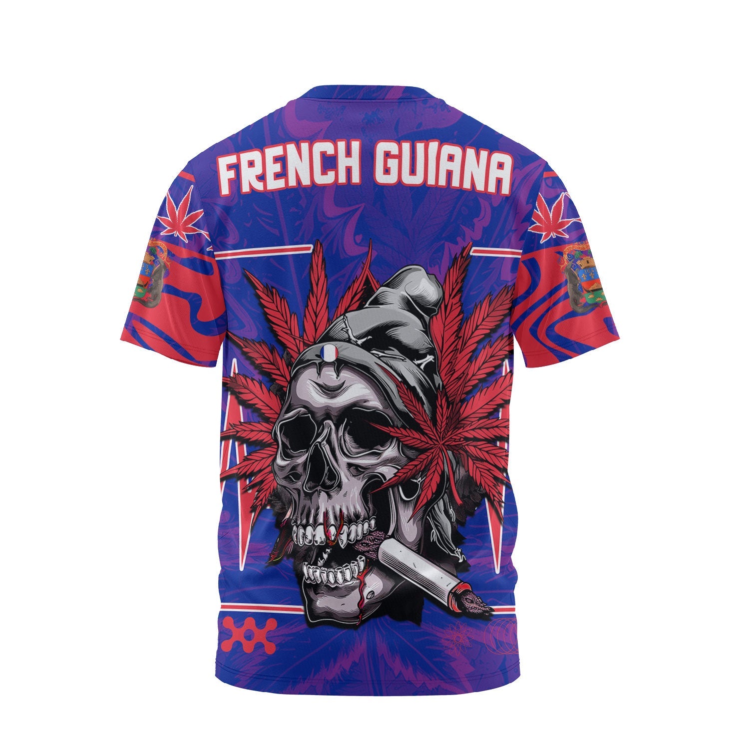 French Guiana T Shirt Flag & Coat Of Arms Marijuanas Style