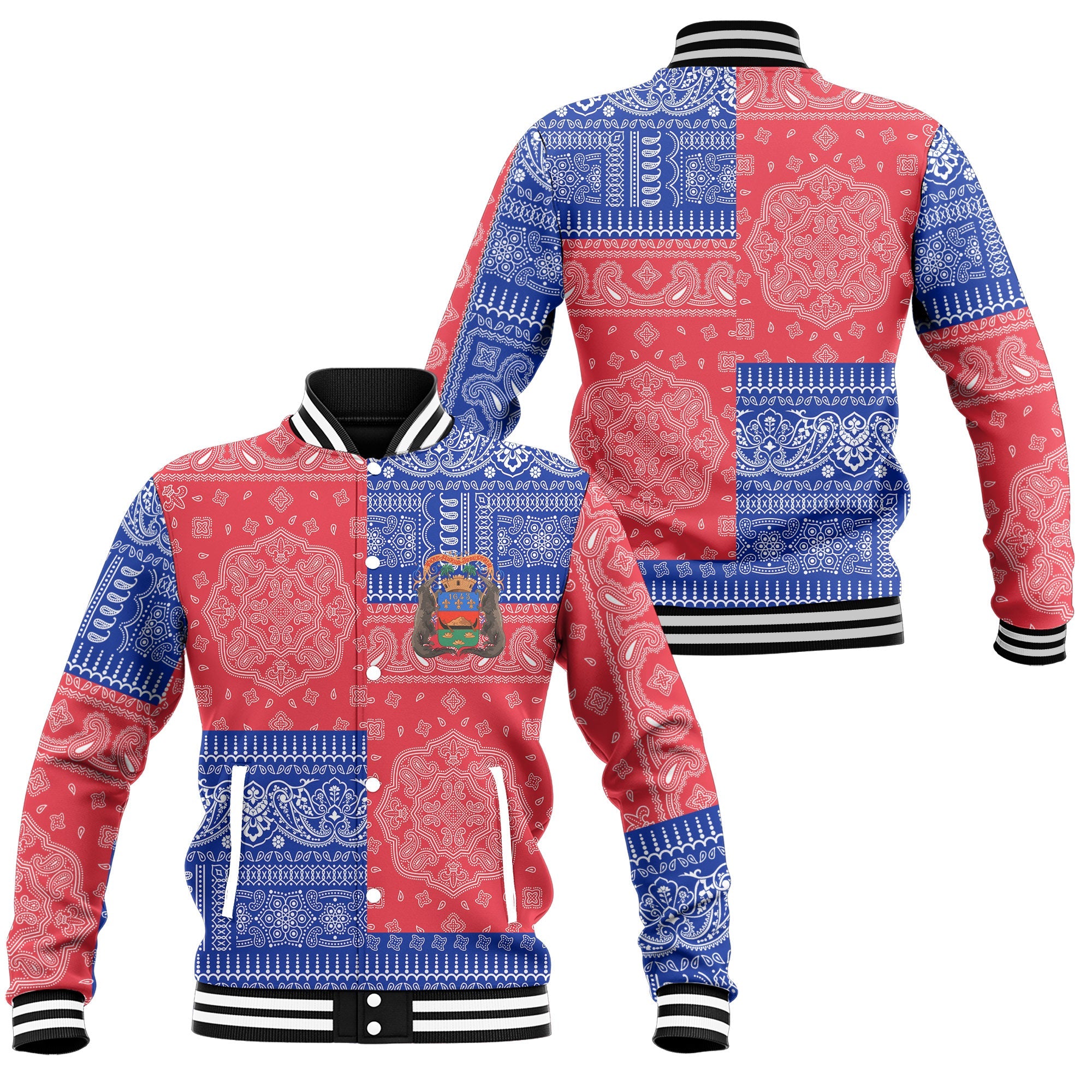 French Guiana Baseball Jacket Flag And Paisley Basic Style 1