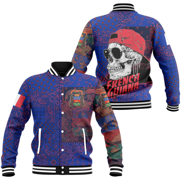 French Guiana Baseball Jacket Paisley Flag And Skull Style 1