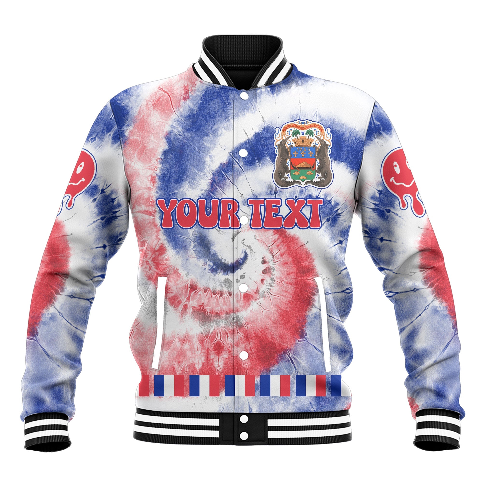 French Guiana Baseball Jacket Custom Tie Dye Style 4