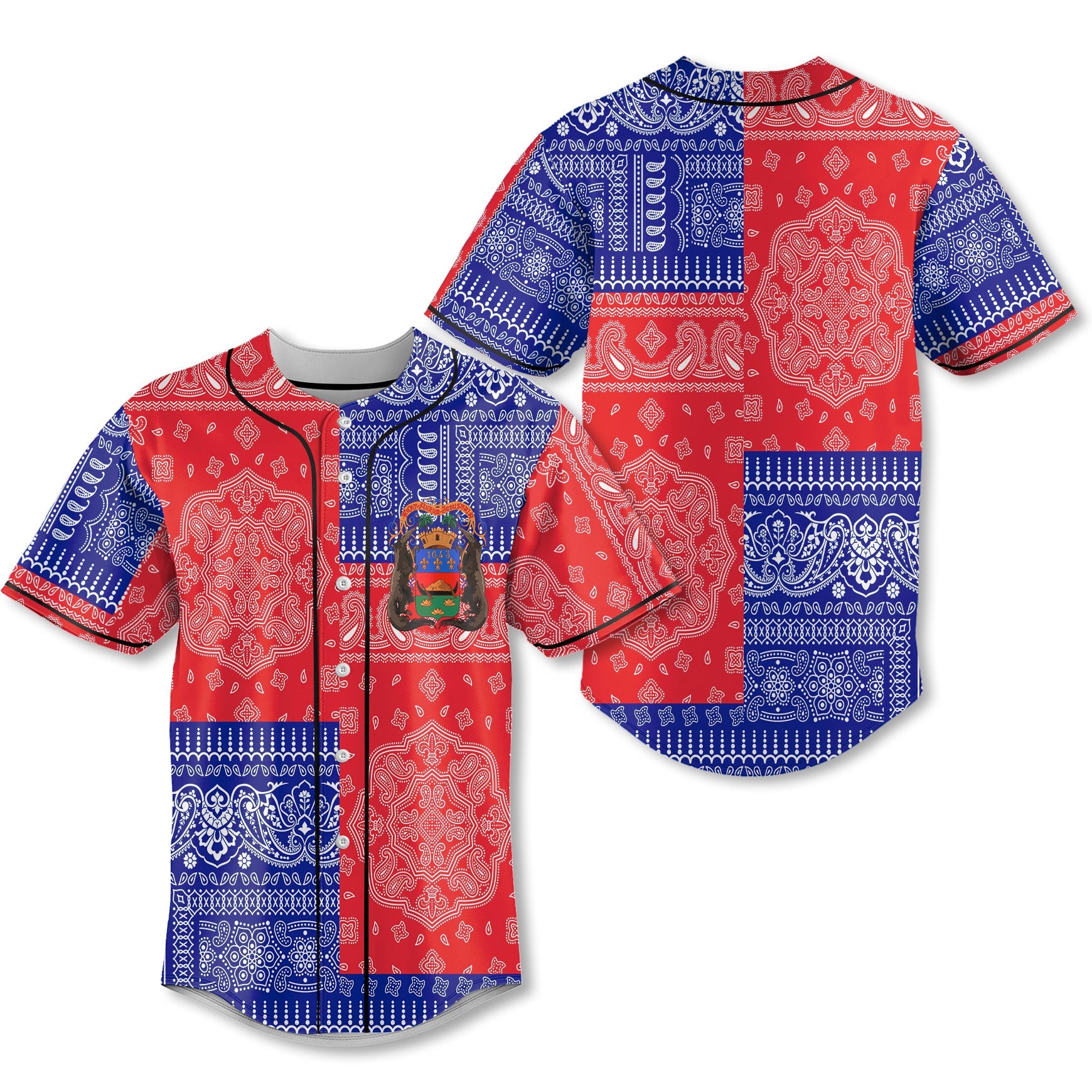 French Guiana Baseball Jersey Flag And Paisley Basic Style 1