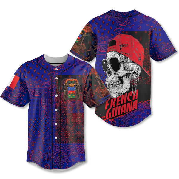 French Guiana Baseball Jersey Paisley Flag And Skull Style 1