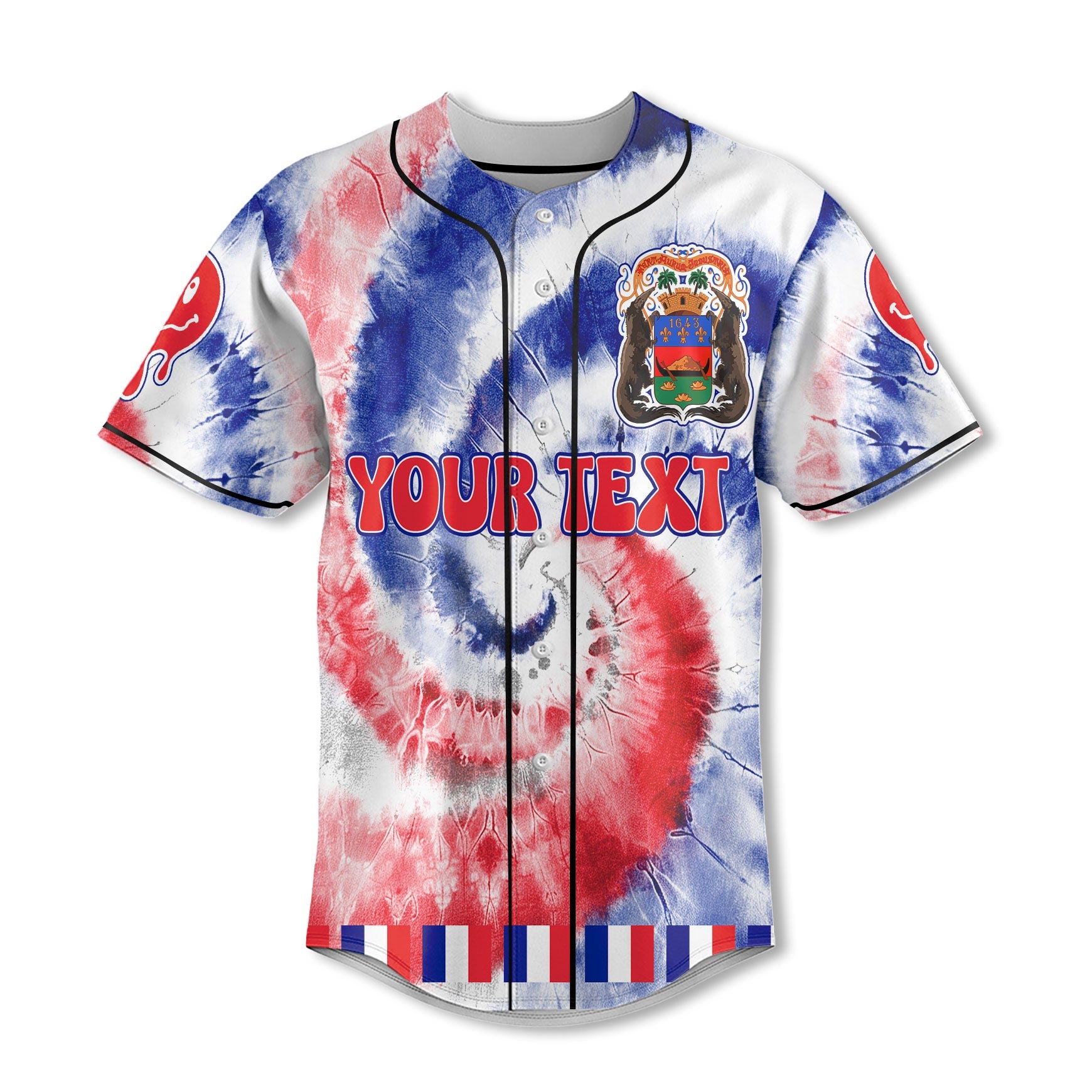 French Guiana Baseball Jersey Custom Tie Dye Style 3