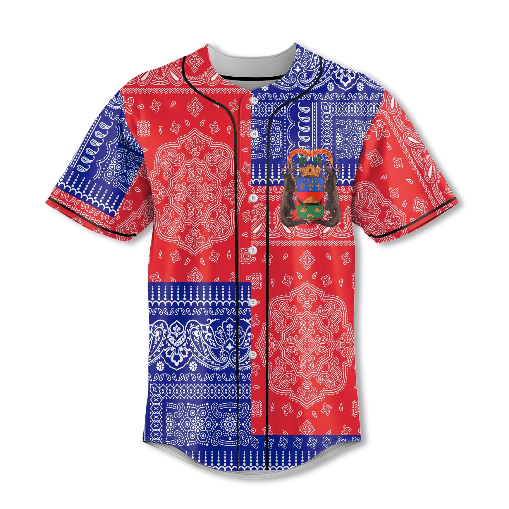 French Guiana Baseball Jersey Flag And Paisley Basic Style 3