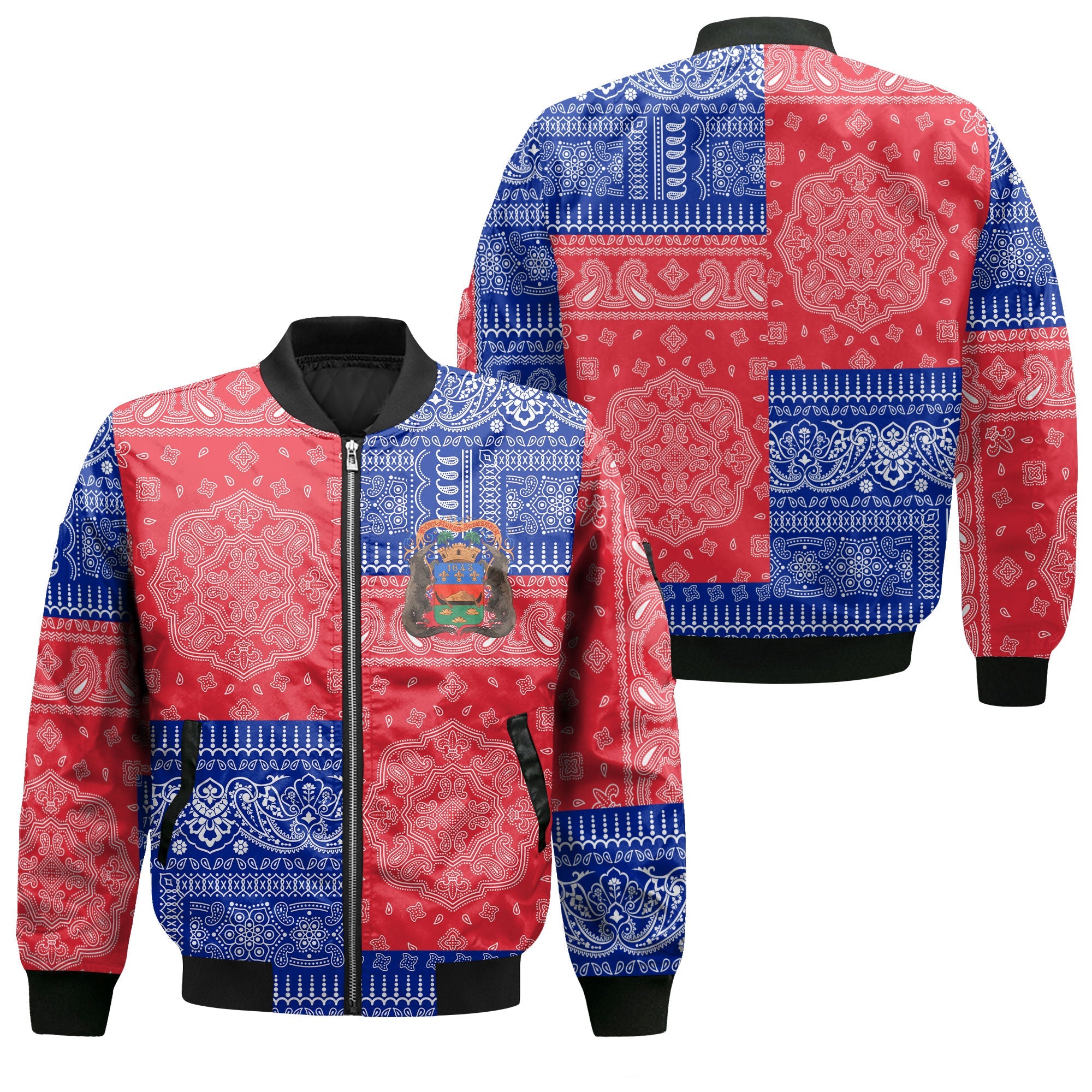 French Guiana Bomber Jacket Flag And Paisley Basic Style 1