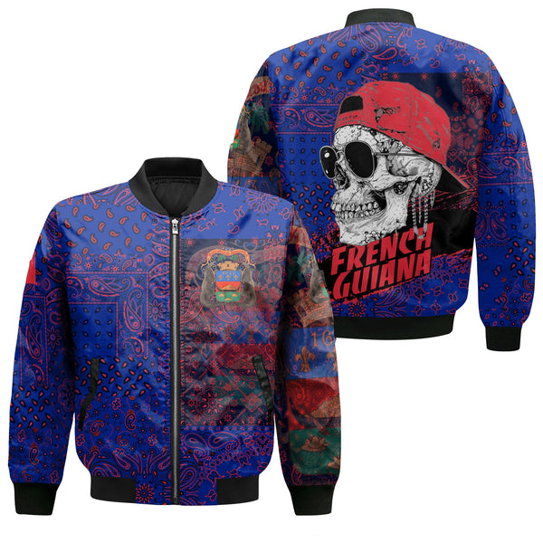 French Guiana Bomber Jacket Paisley Flag And Skull Style 1