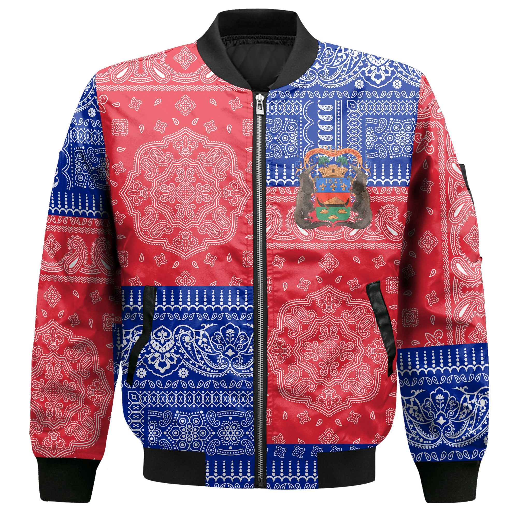 French Guiana Bomber Jacket Flag And Paisley Basic Style 2