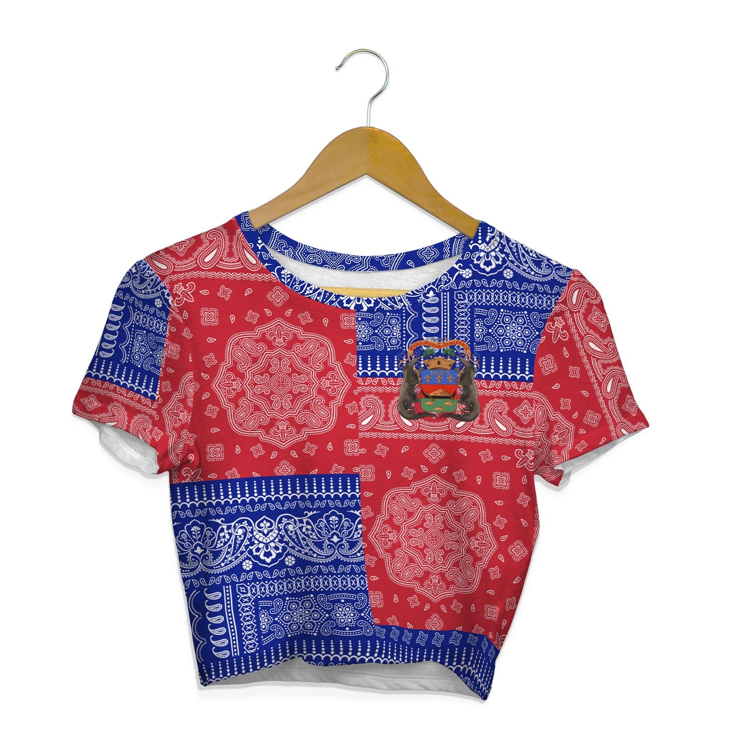 French Guiana Croptop T Shirt Flag And Paisley Basic Style 1