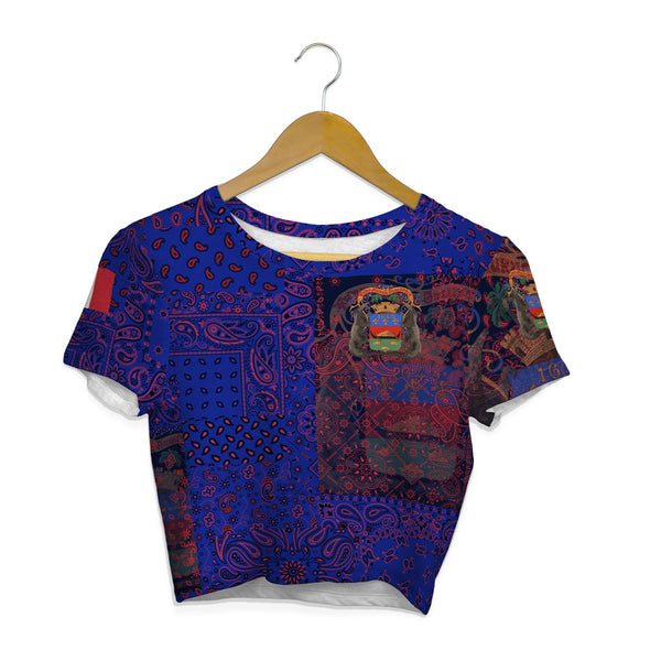 French Guiana Croptop T Shirt Paisley Flag And Skull Style 1