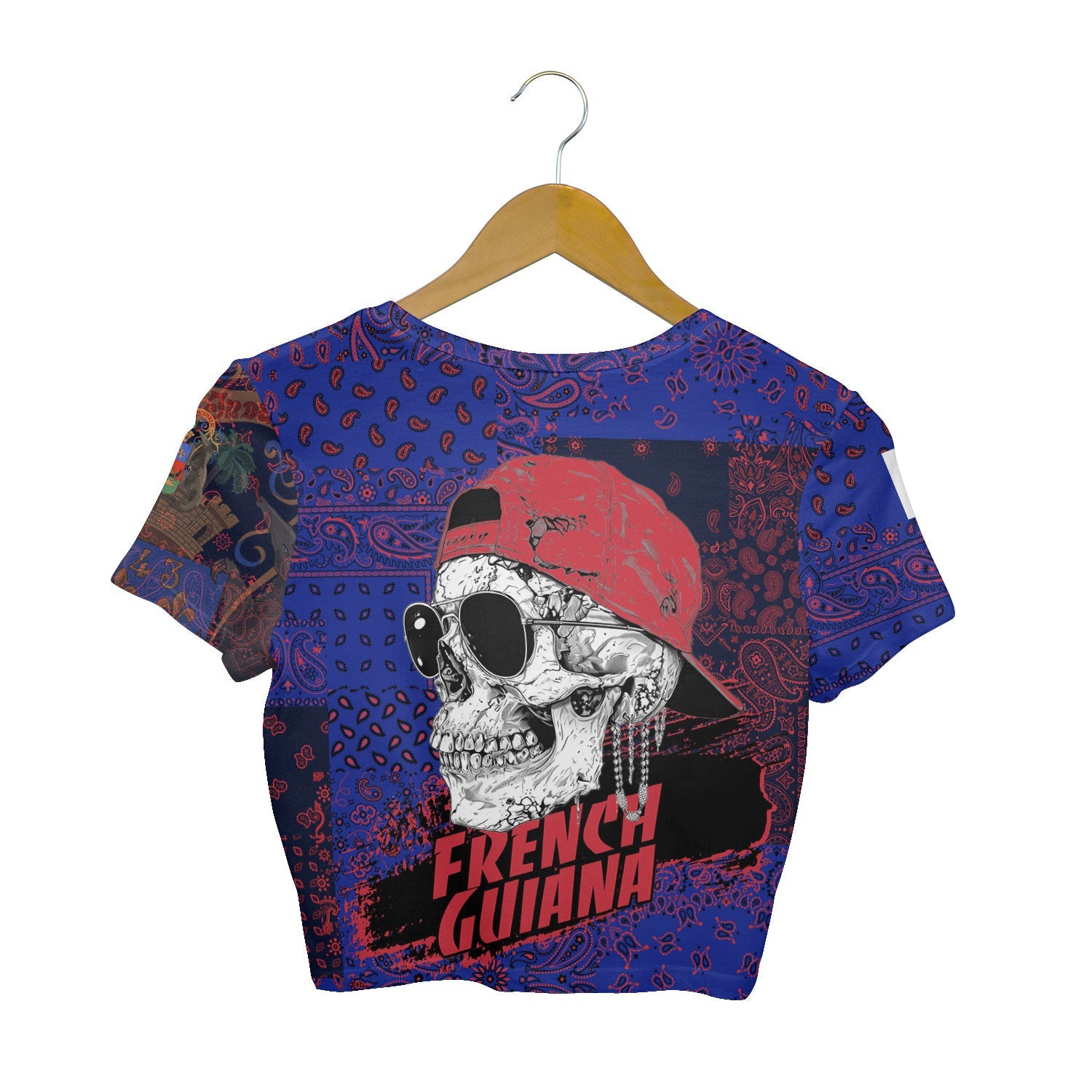 French Guiana Croptop T Shirt Paisley Flag And Skull Style 4