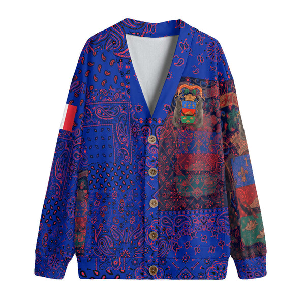 French Guiana Fleece Cardigan Paisley Flag And Skull Style 1