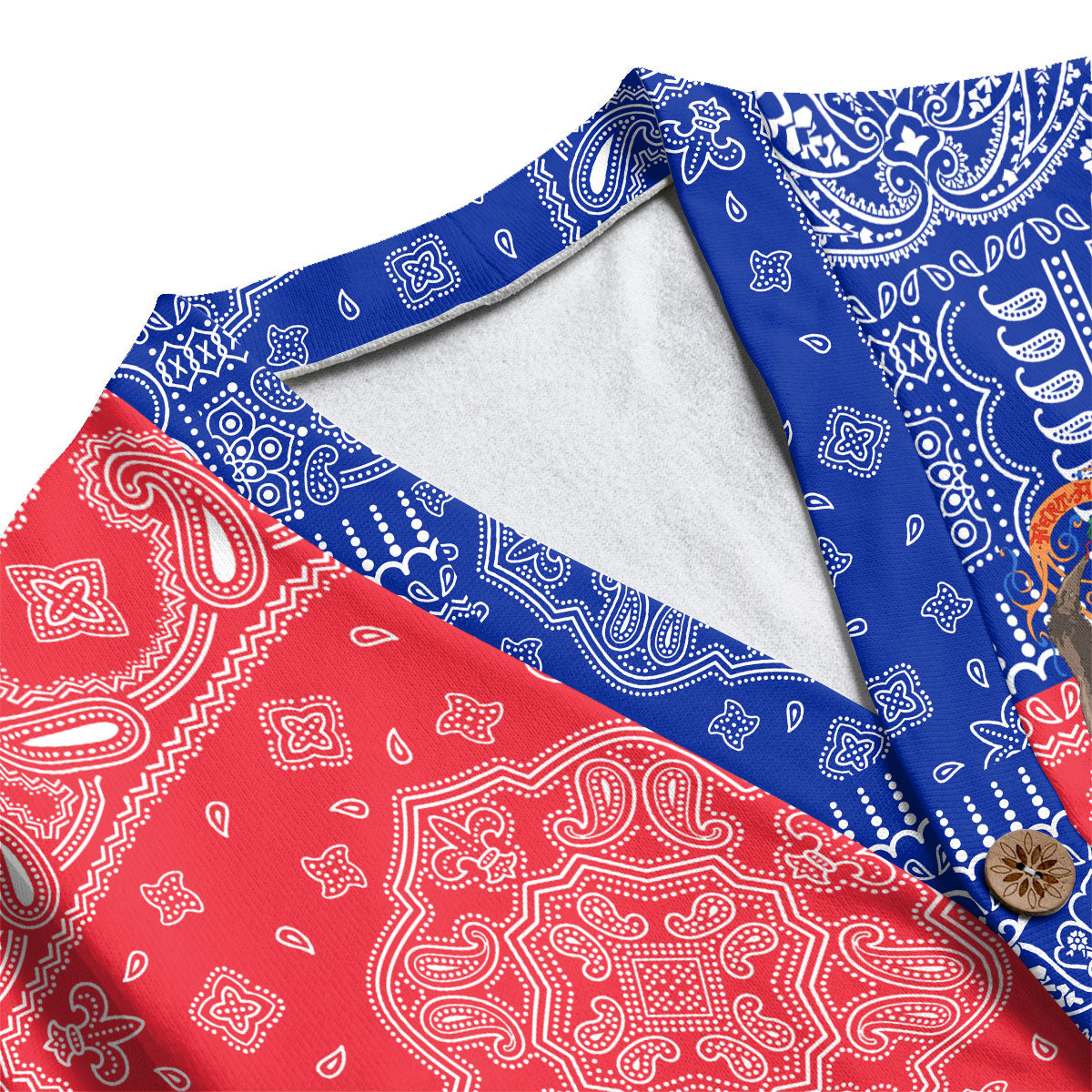 French Guiana Fleece Cardigan Flag And Paisley Basic Style 4