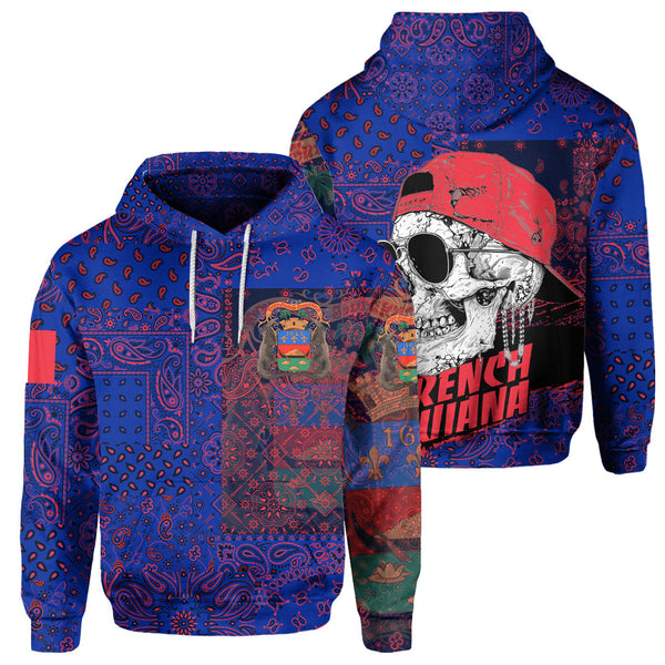 French Guiana Hoodie Paisley Flag And Skull Style 1