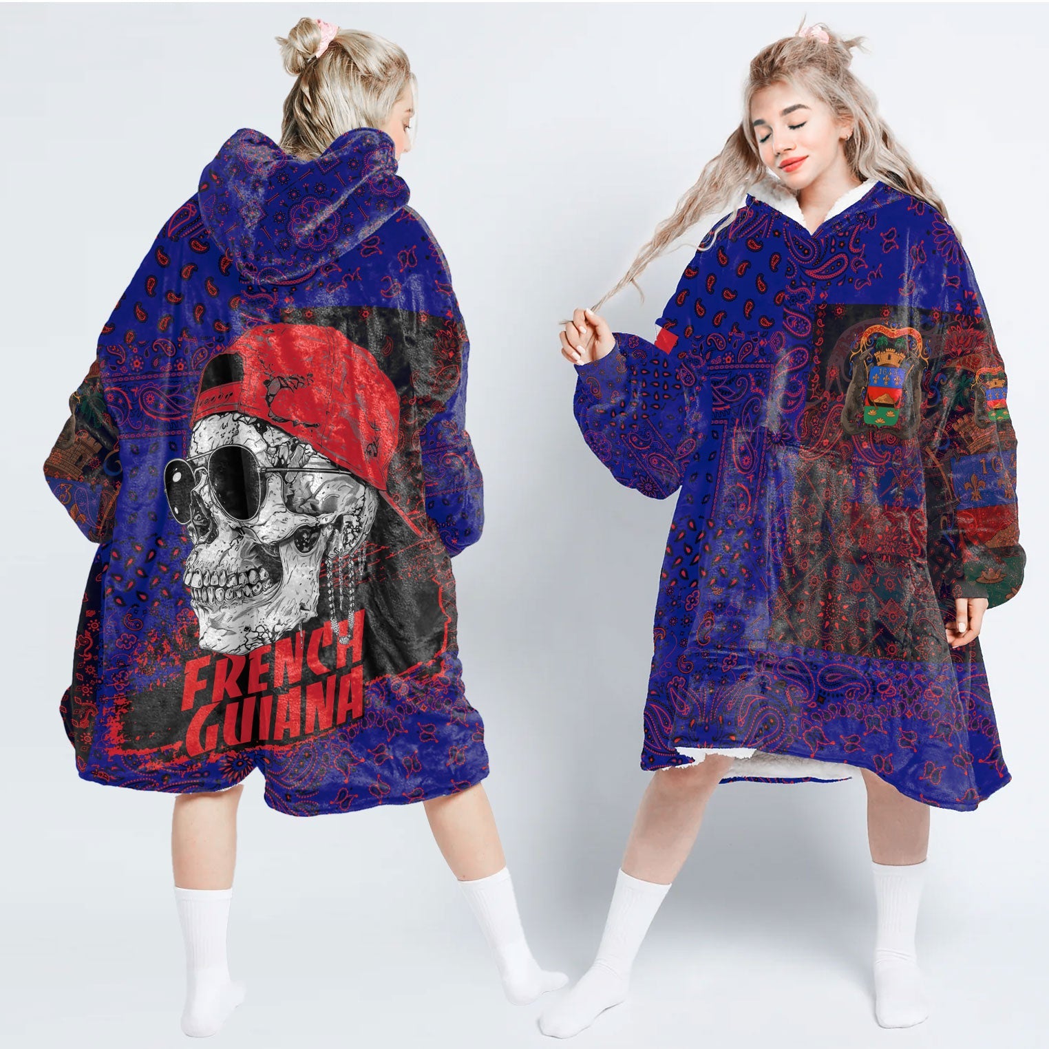 French Guiana Hoodie Blanket Paisley Flag And Skull Style 1