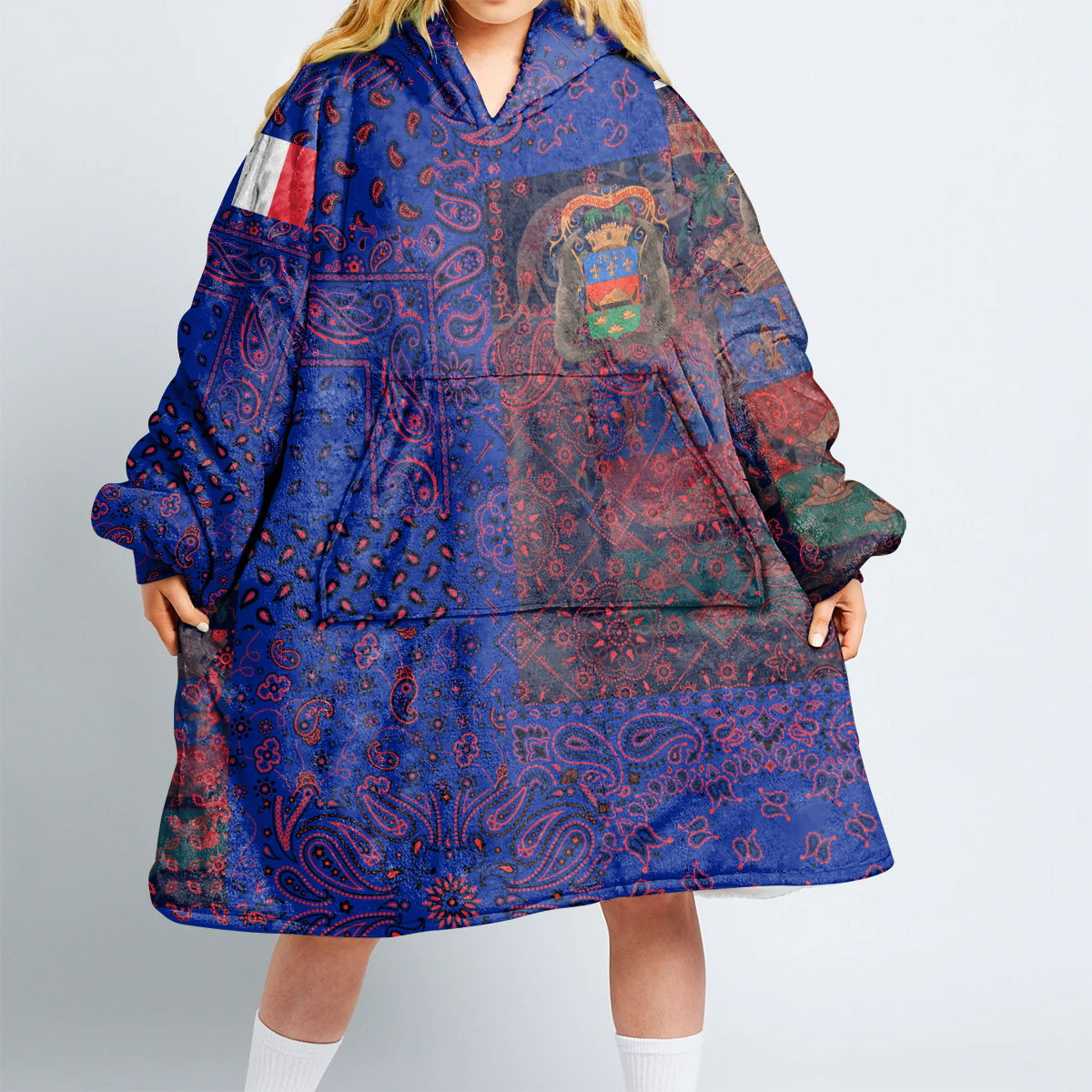 French Guiana Hoodie Blanket Paisley Flag And Skull Style 2