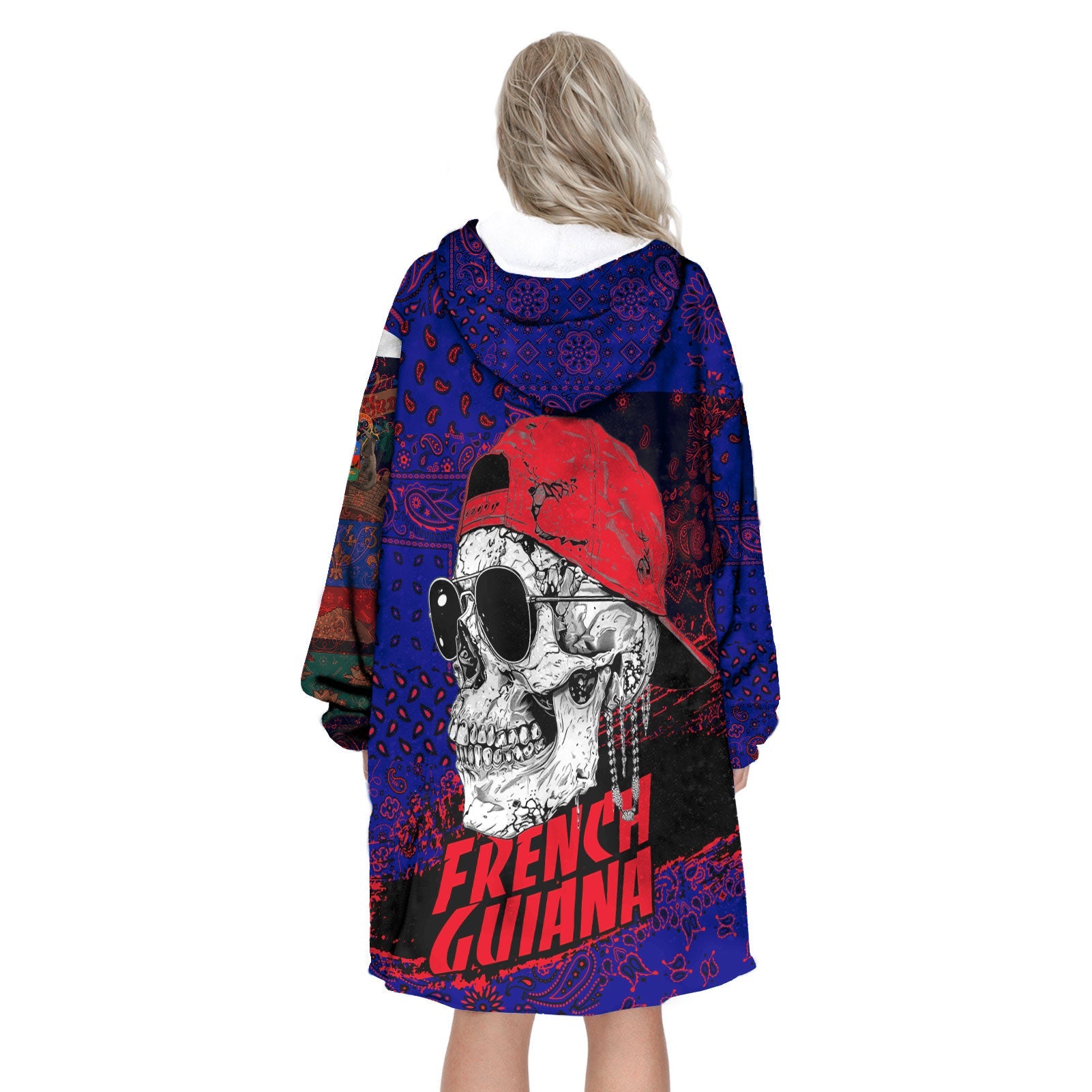 French Guiana Hoodie Blanket Paisley Flag And Skull Style 3