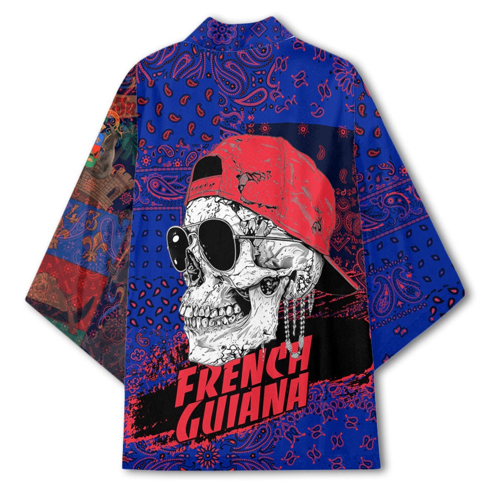 French Guiana Kimono Paisley Flag And Skull Style 3