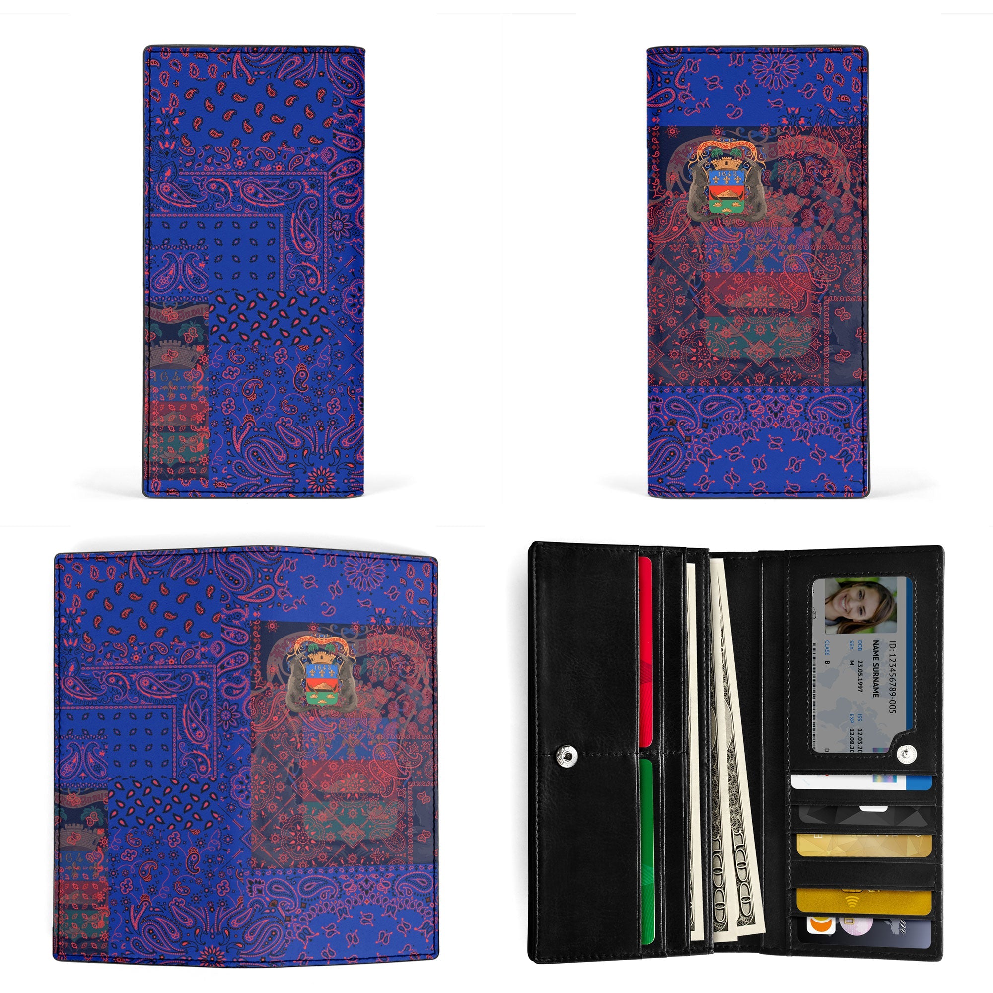 French Guiana Leather Wallet Paisley Flag And Skull Style 3