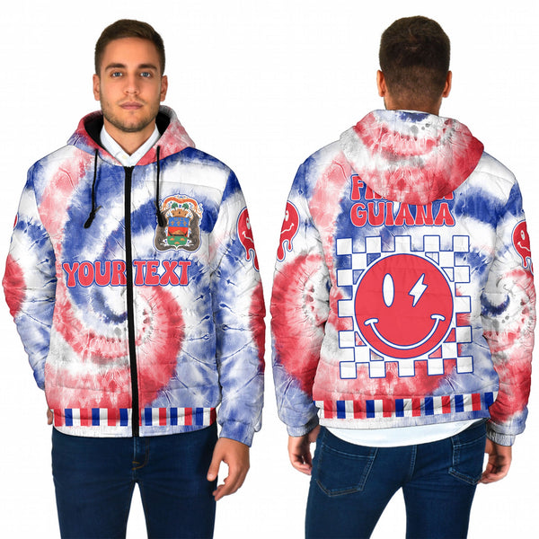 French Guiana Men Hooded Padded Jacket Custom Tie Dye Style 1