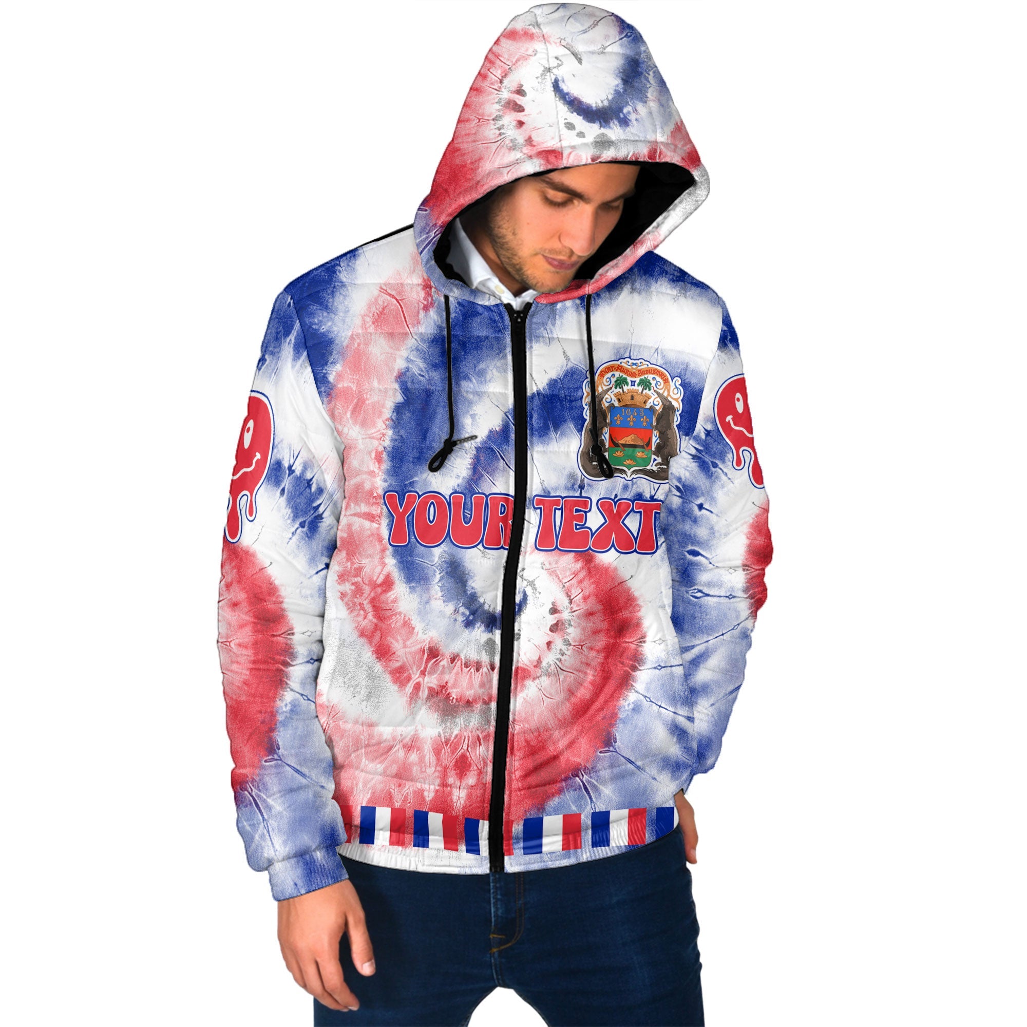 French Guiana Men Hooded Padded Jacket Custom Tie Dye Style 2