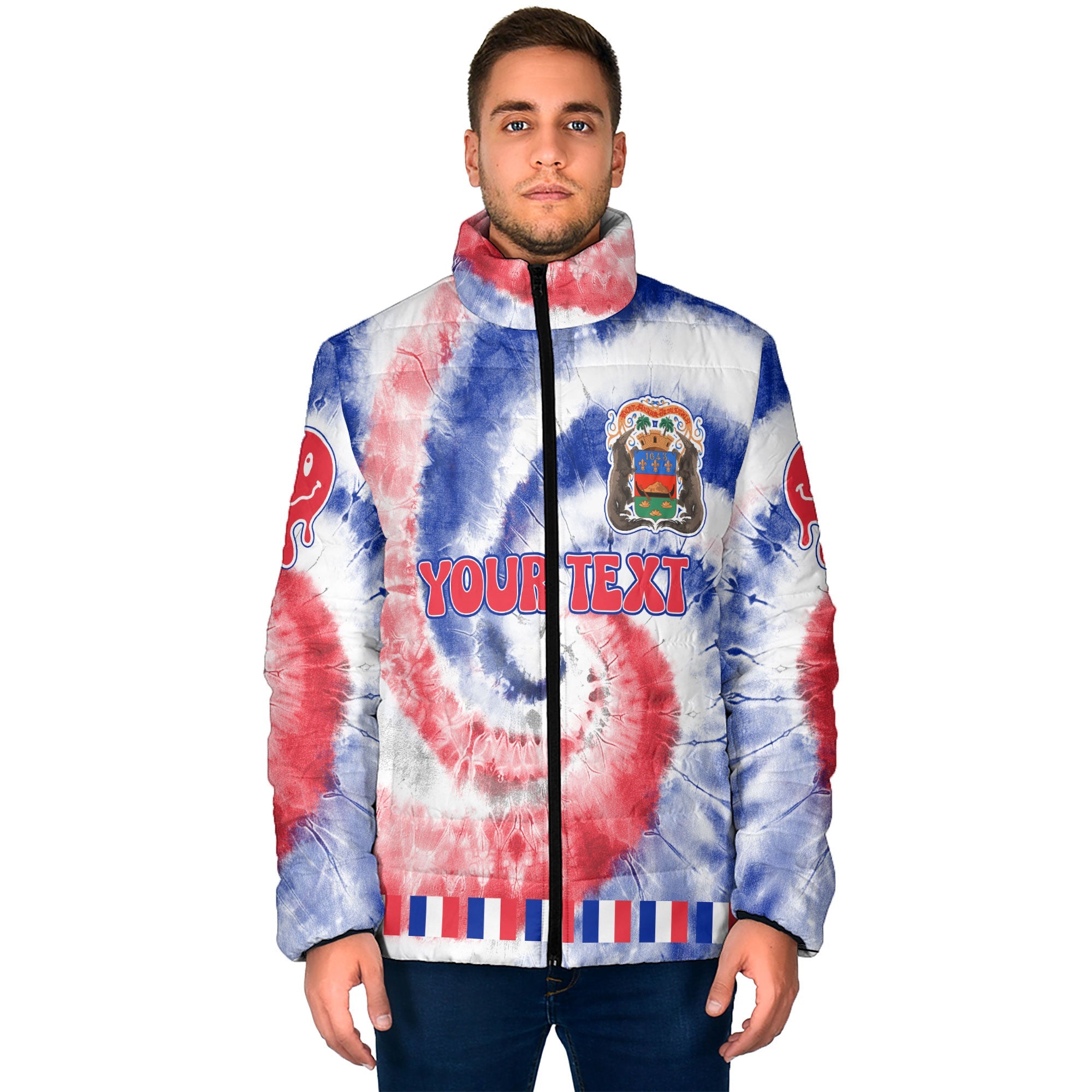 French Guiana Men Padded Jacket Custom Tie Dye Style 1