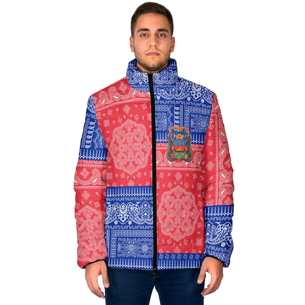 French Guiana Men Padded Jacket Flag And Paisley Basic Style 1