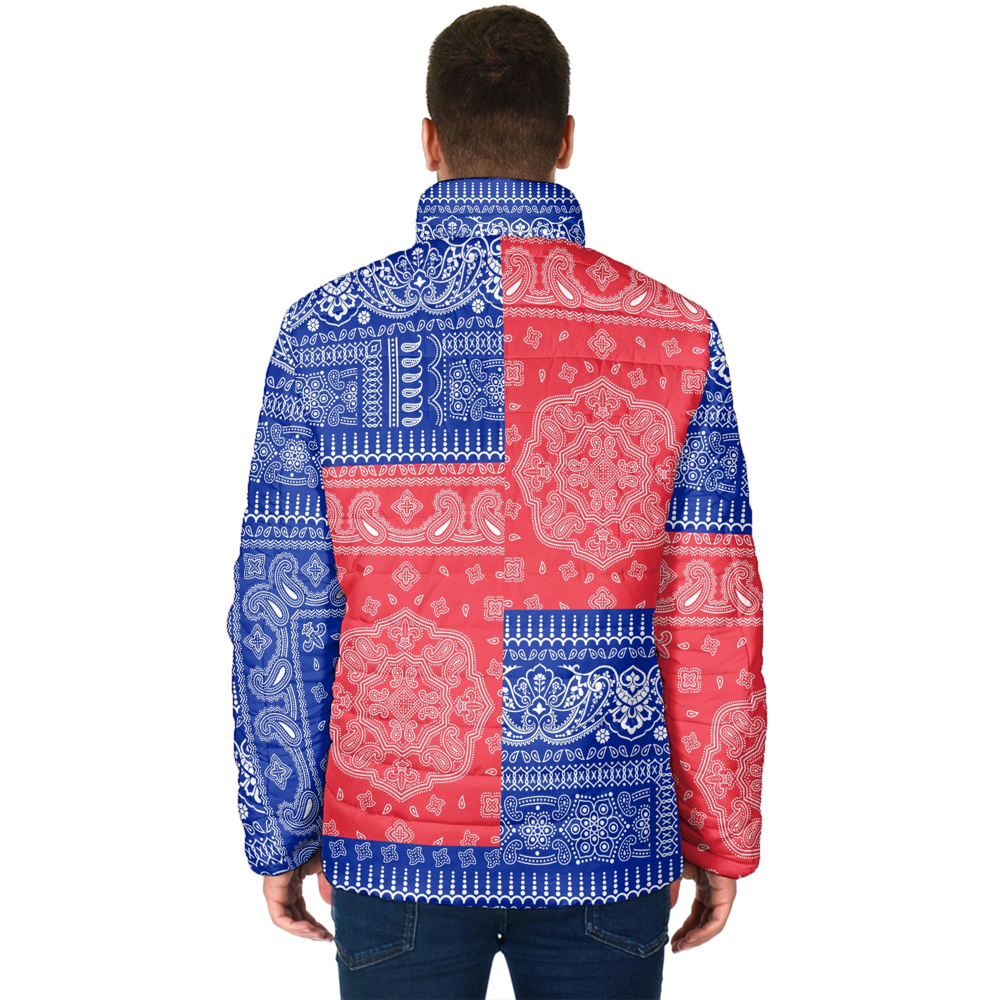 French Guiana Men Padded Jacket Flag And Paisley Basic Style 2