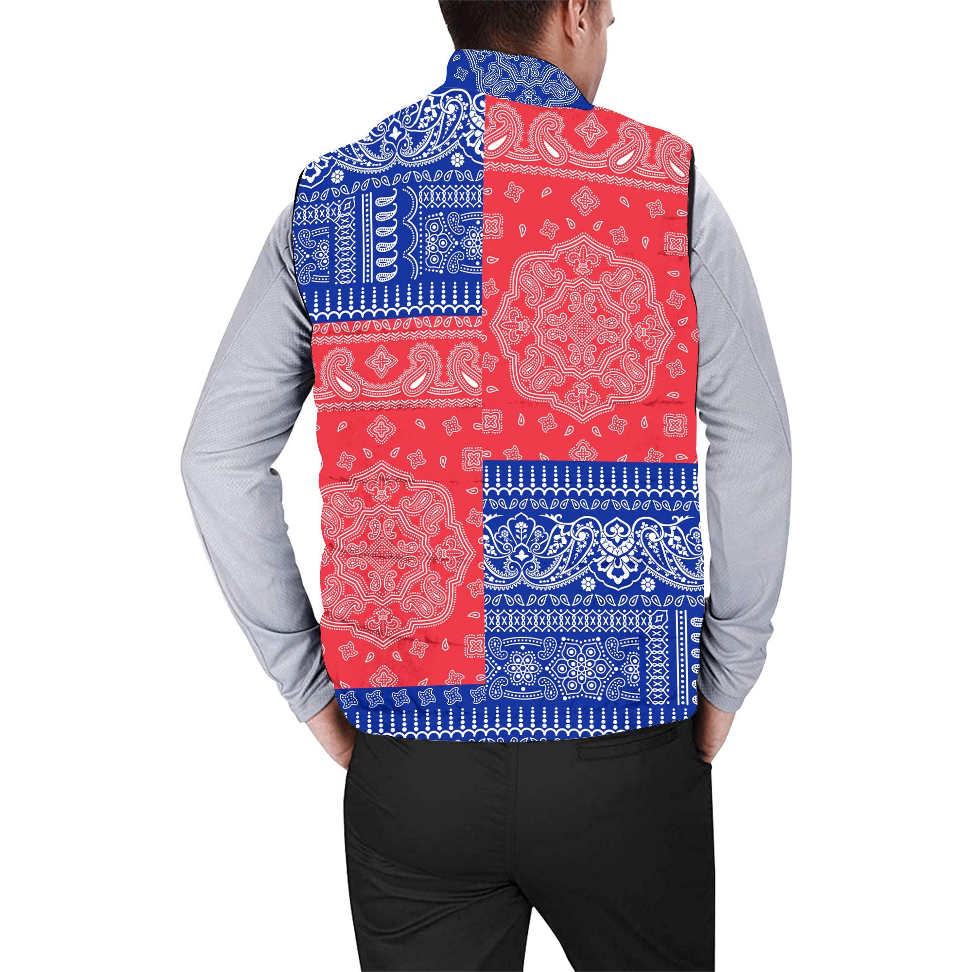 French Guiana Men Padded Jacket Vest Flag And Paisley Basic Style 2