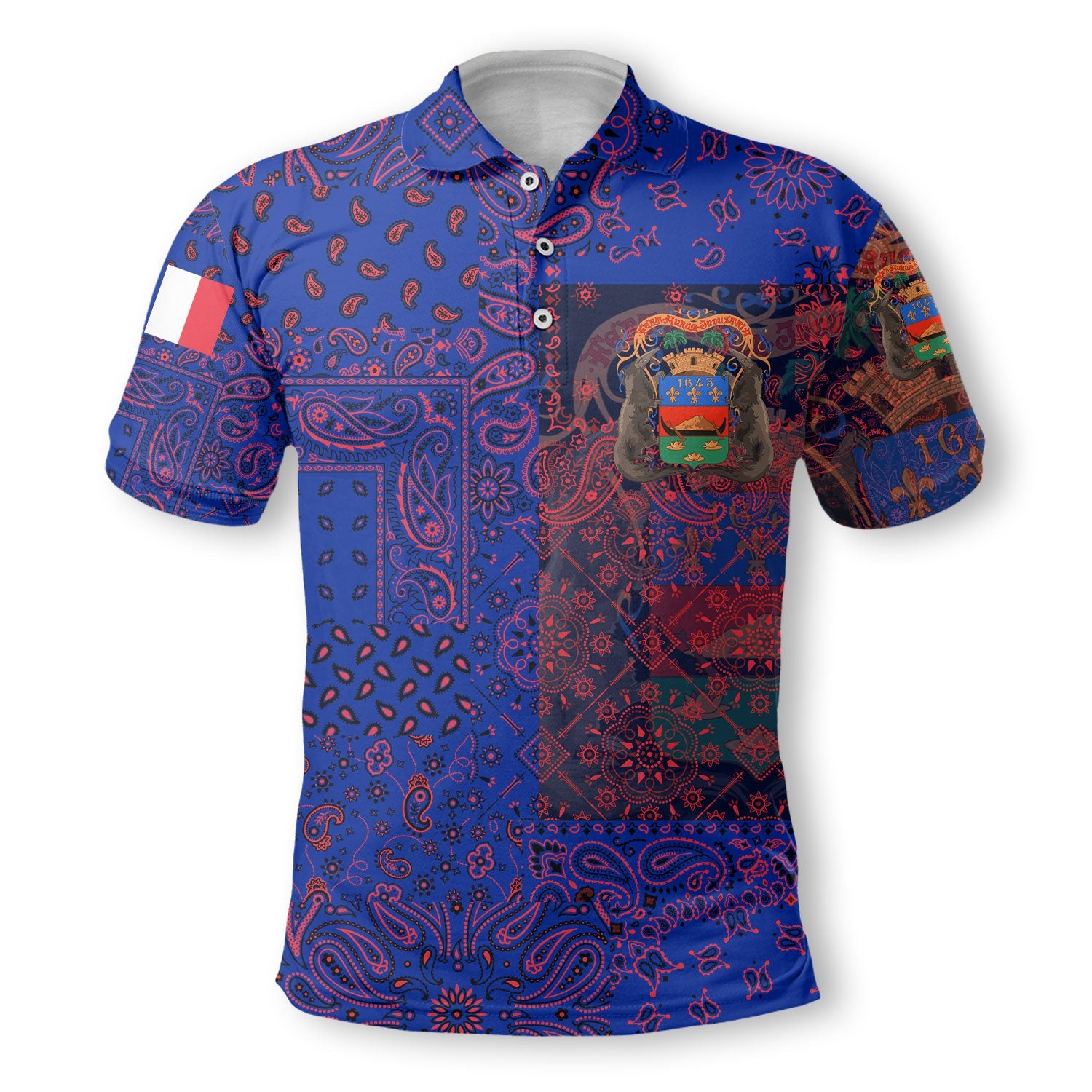 French Guiana Polo Shirt Paisley Flag And Skull Style 2