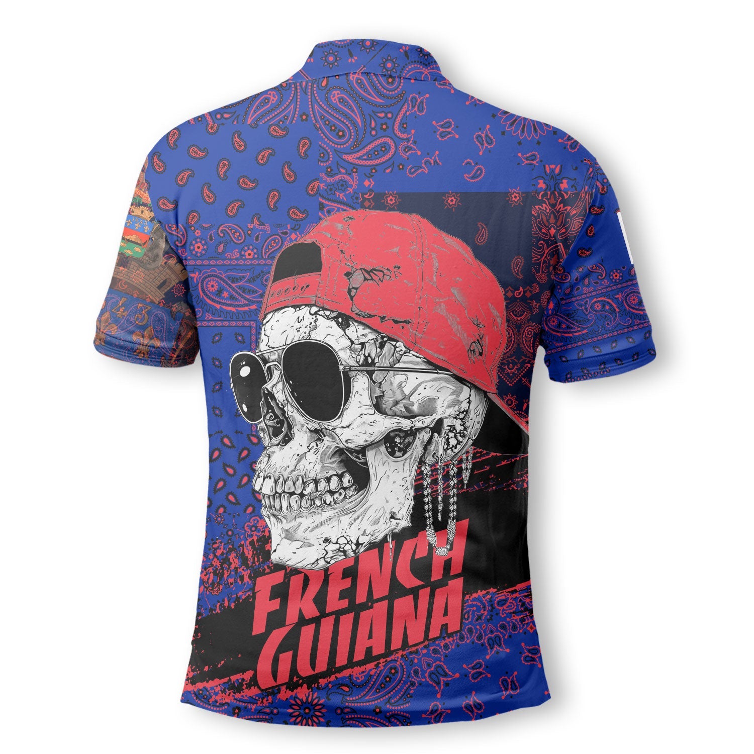 French Guiana Polo Shirt Paisley Flag And Skull Style 3