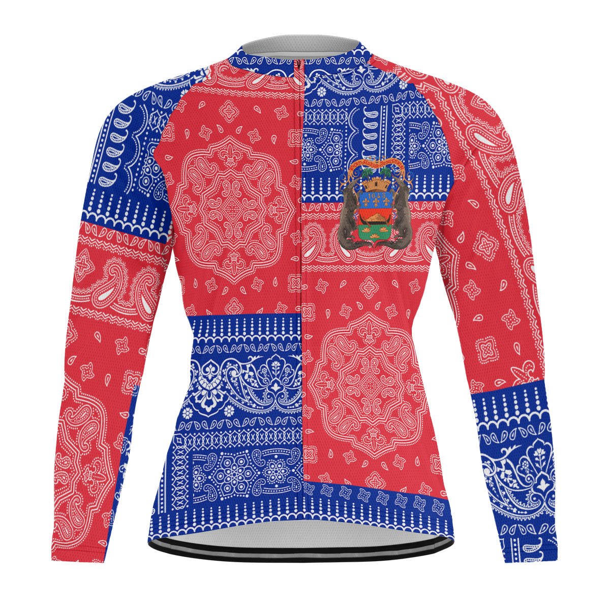 French Guiana Raglan Men Cycling Jersey Long Sleeve Flag And Paisley Basic Style 1