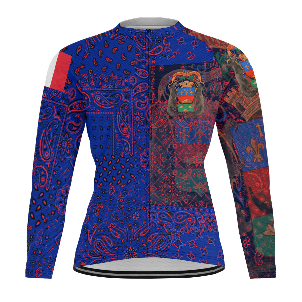 French Guiana Raglan Men Cycling Jersey Long Sleeve Paisley Flag And Skull Style 1