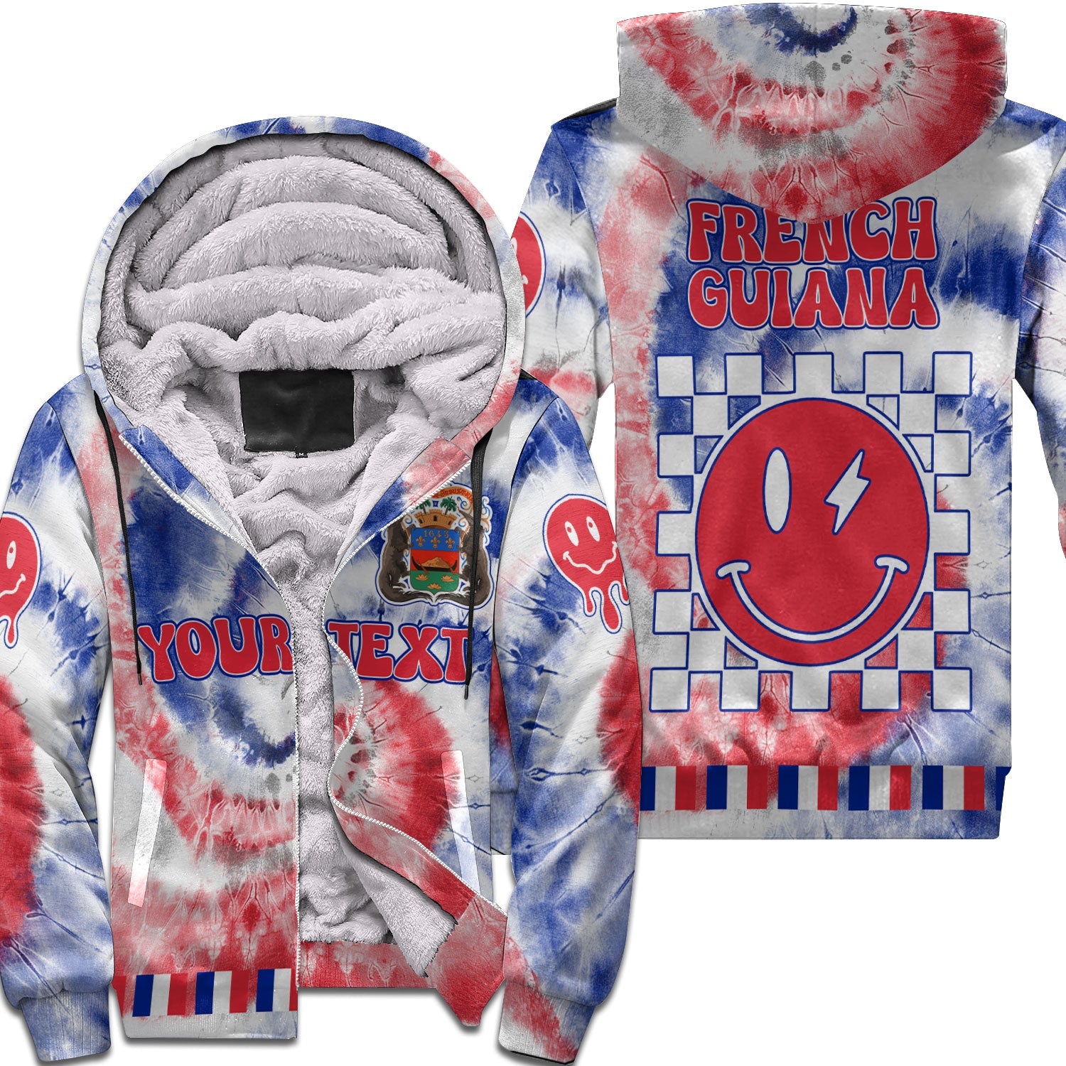 French Guiana Sherpa Hoodie Custom Tie Dye Style 1