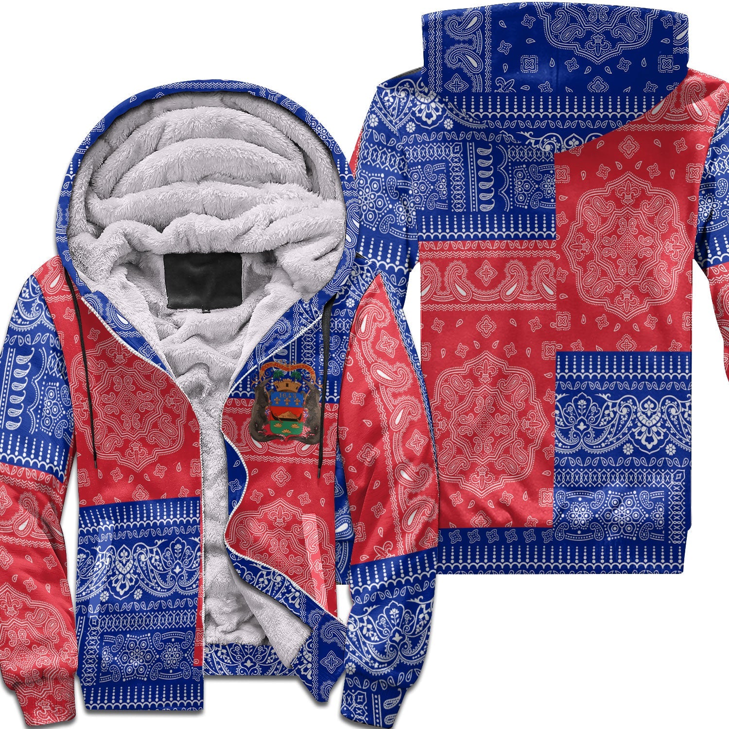 French Guiana Sherpa Hoodie Flag And Paisley Basic Style 1